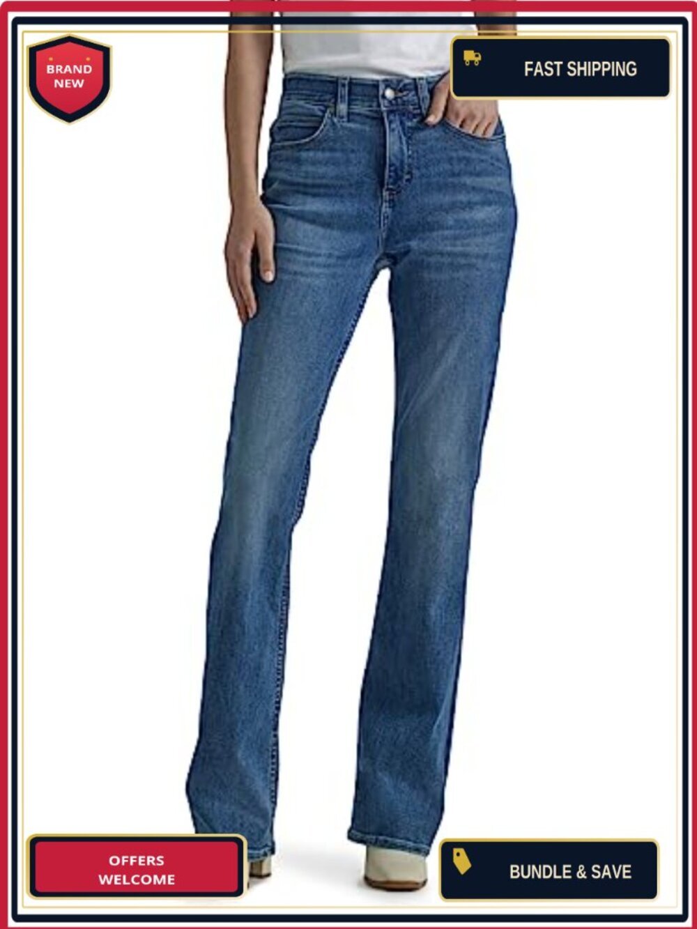 Lee Petite Bootcut Jeans - Mid Rise Stretch Denim, Elastic Waistband